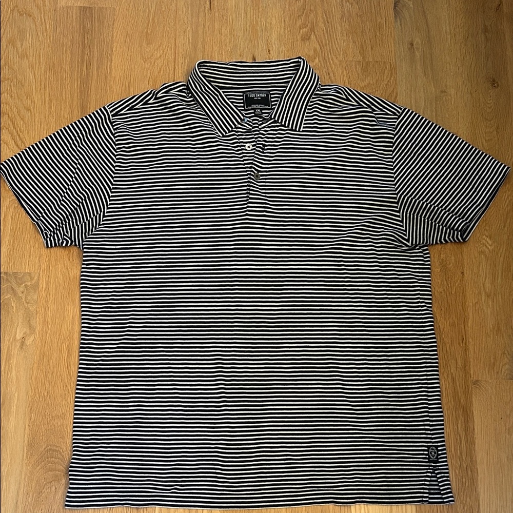 Todd Snyder Black and White Striped Polo Shirt
